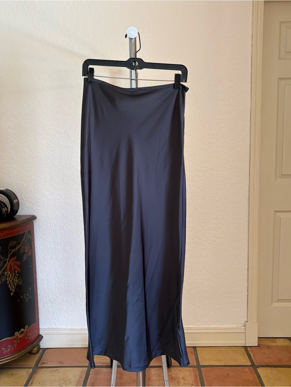 Navy/Grey Satin Maxi Skirt